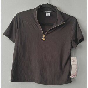 Perfectly Imperfect Y2K Butterfly Zip Crop Top Women’s Large L Black Retro
